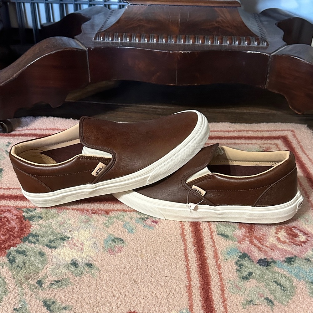 Vans Men's Leather Brown Slip-On Loafers